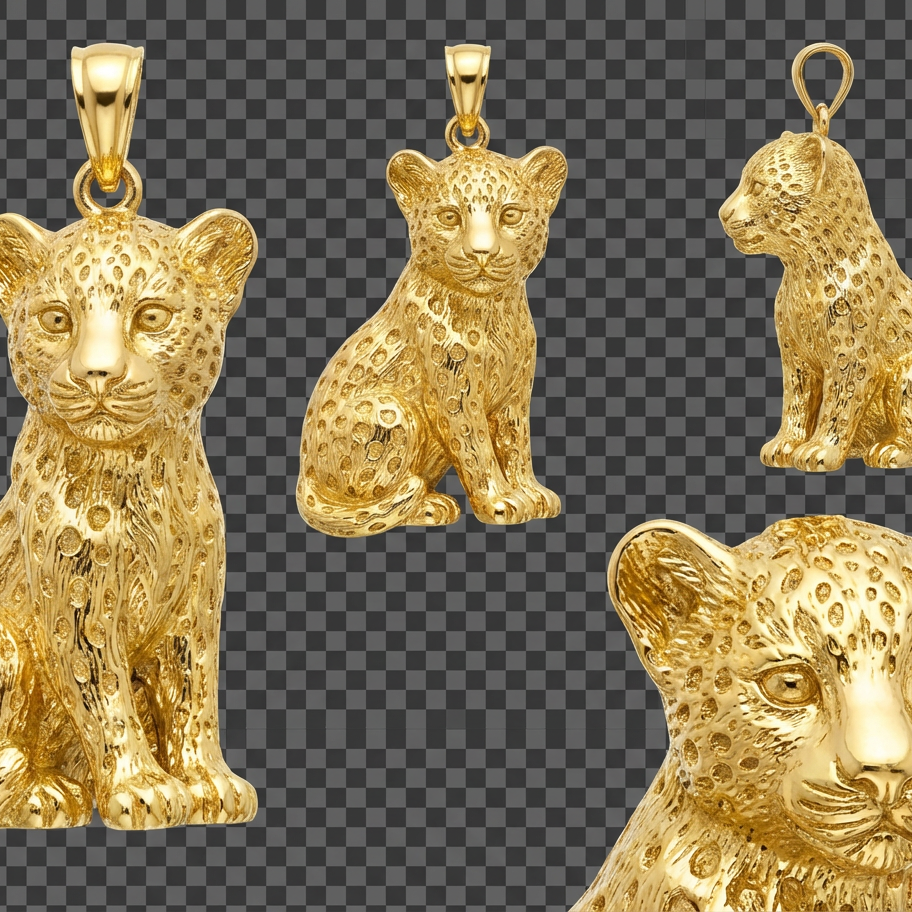 Leopard Cub Pendant – Gold, Silver & Brass Jewelry, Animal Charm, Gift for Wildlife and Jewelry Lovers