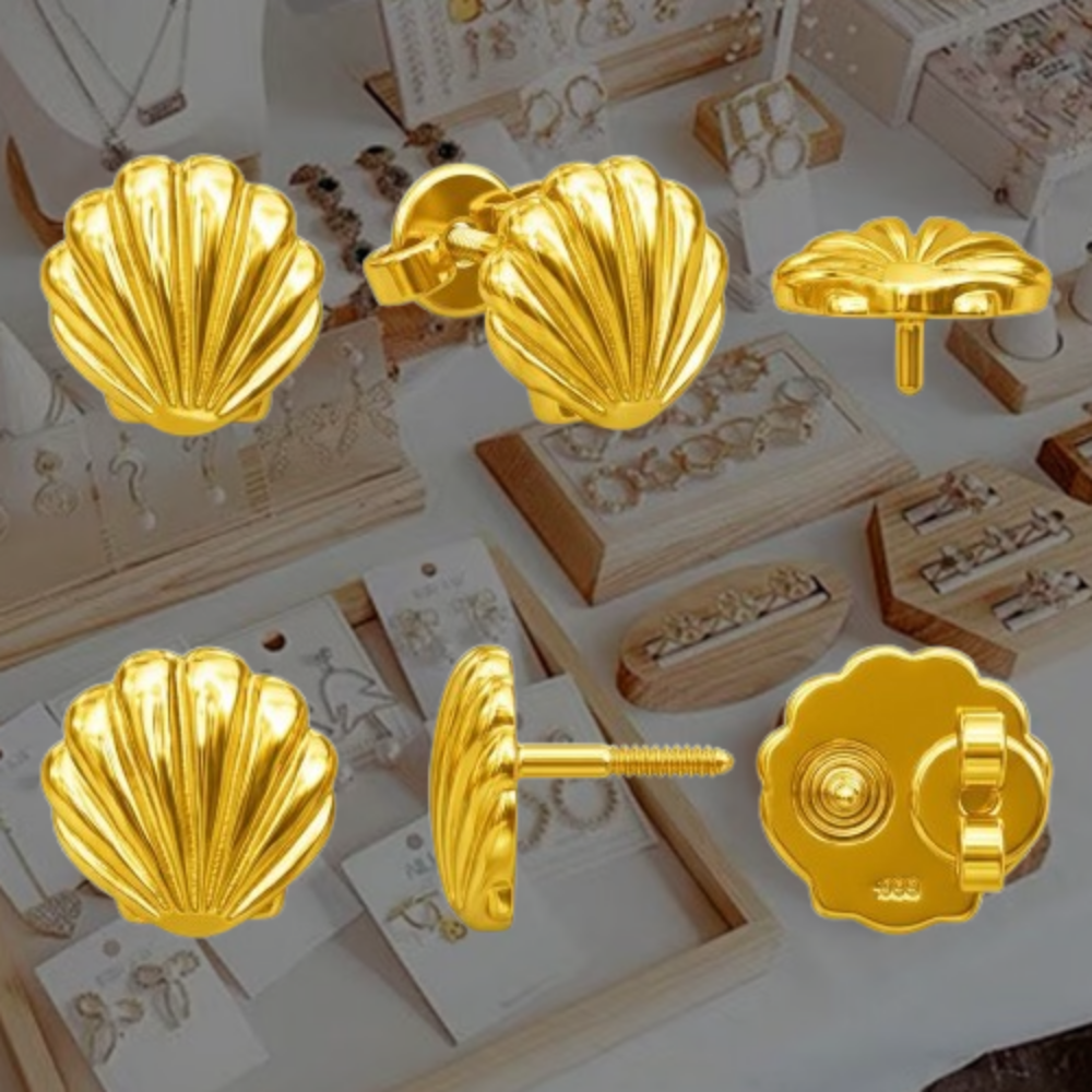 Shell Stud Earrings Polished Gold 10mm | Gold Shell Earrings | Ocean Inspired Stud Earrings | Minimal Coastal Jewellery | Gift for Her