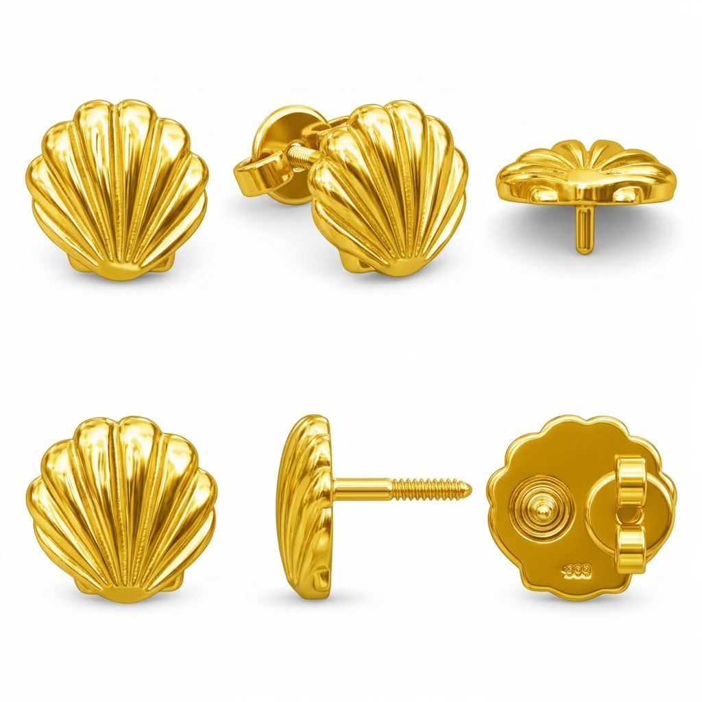 Shell Stud Earrings Polished Gold 10mm | Gold Shell Earrings | Ocean Inspired Stud Earrings | Minimal Coastal Jewellery | Gift for Her