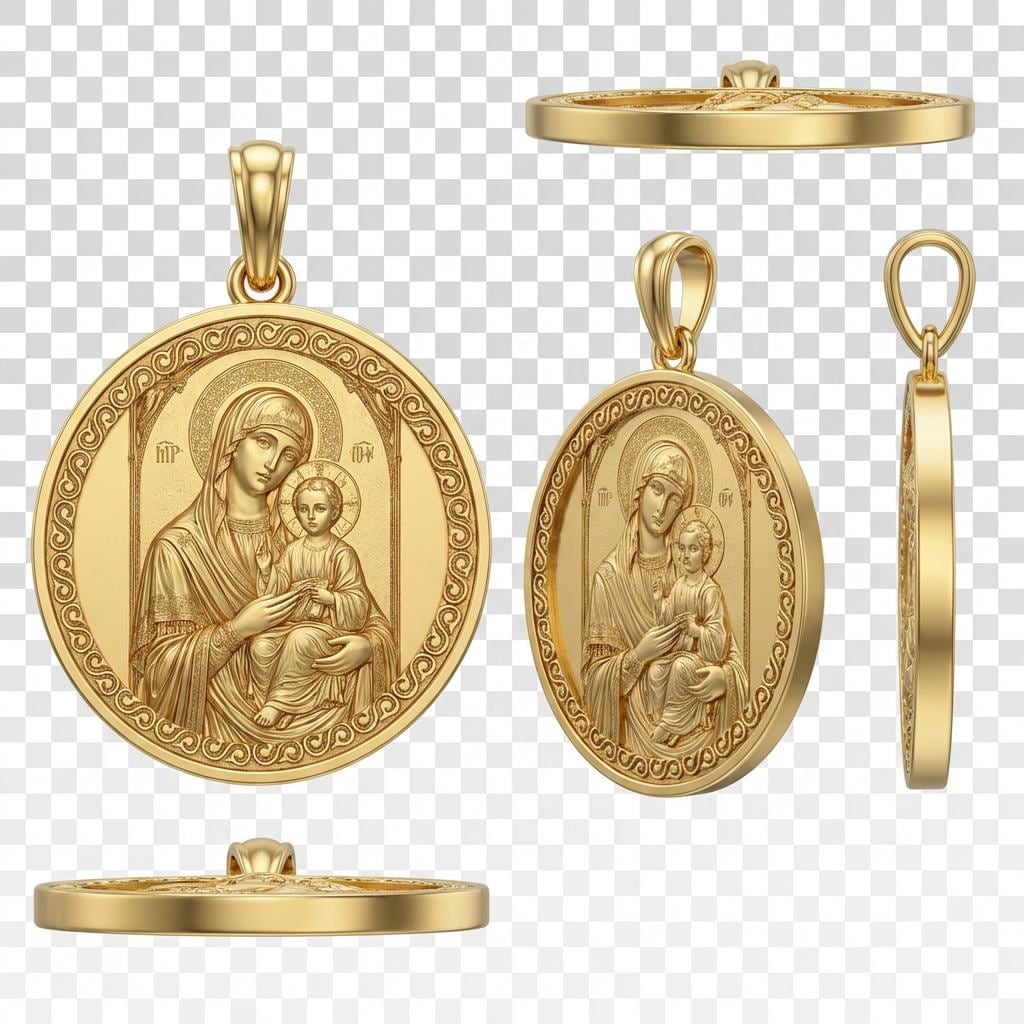 Mary with Baby Jesus Pendant Necklace – Ancient Religious Scene Jewelry – Catholic Christian Devotional Gift