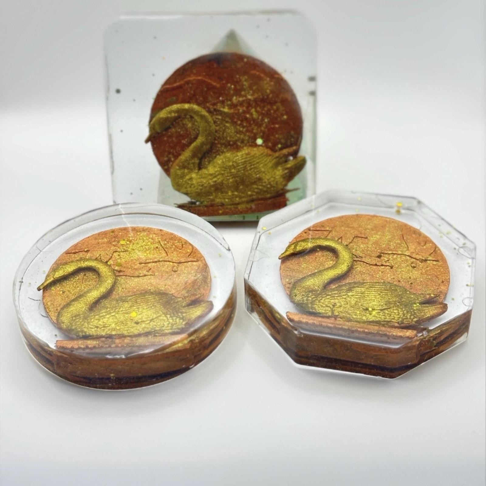 Handmade Swan Resin Coaster Set | Elegant Home Decor