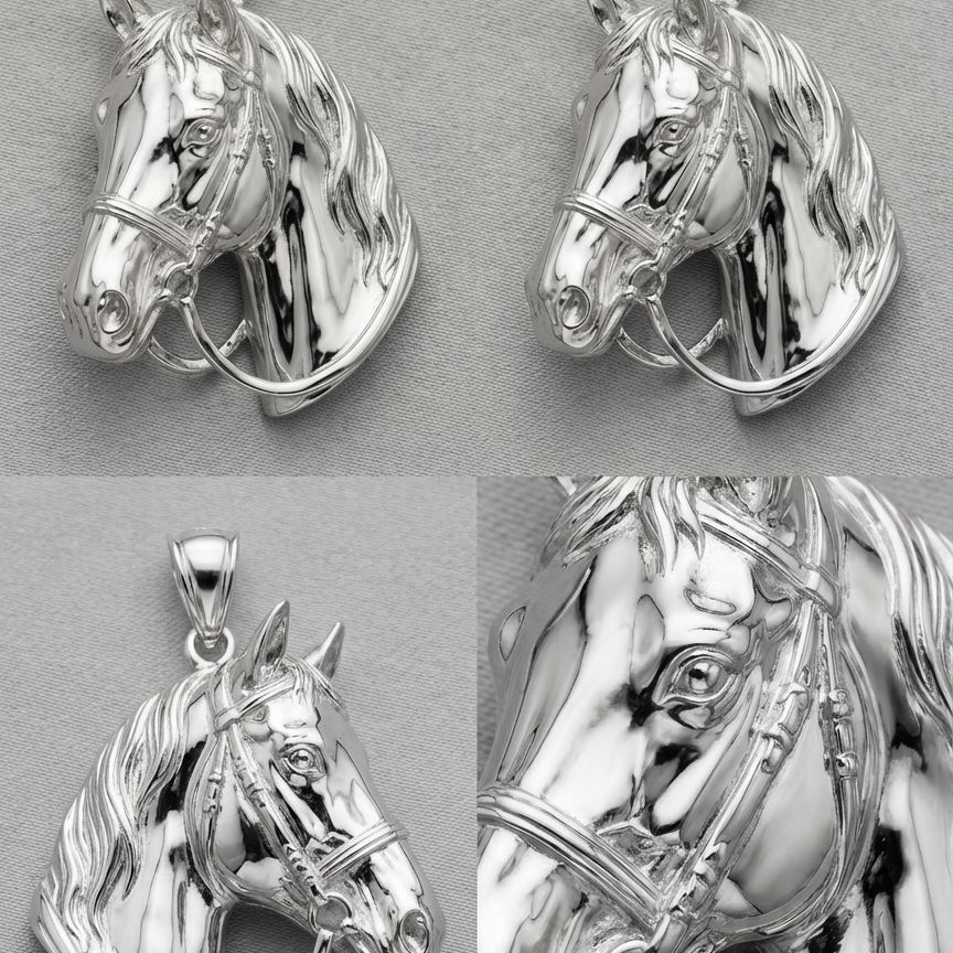 Horse Head Pendant with Bail – 3D Printed Jewelry in Gold & Silver, Perfect Gift for Horse Lovers and Equestrian Enthusiasts