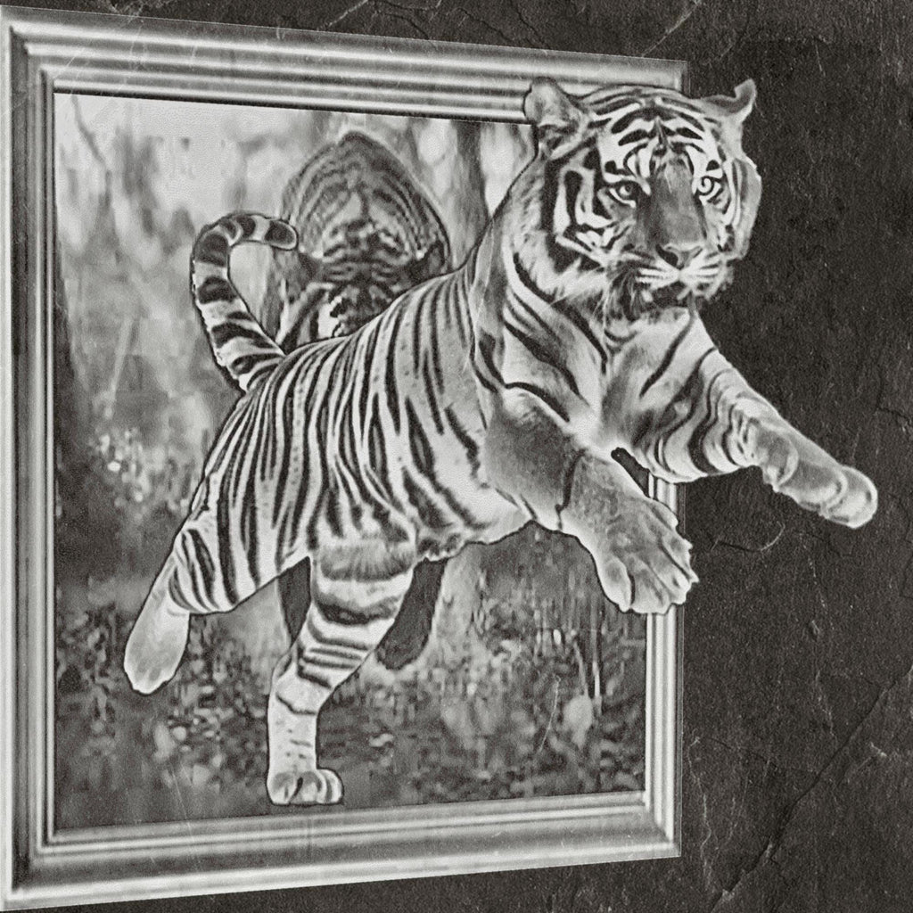 The Lions & Tigers 3D Effect pendant design in solid gold by MokshaGoldSculptures, dynamic leaping beast motif.