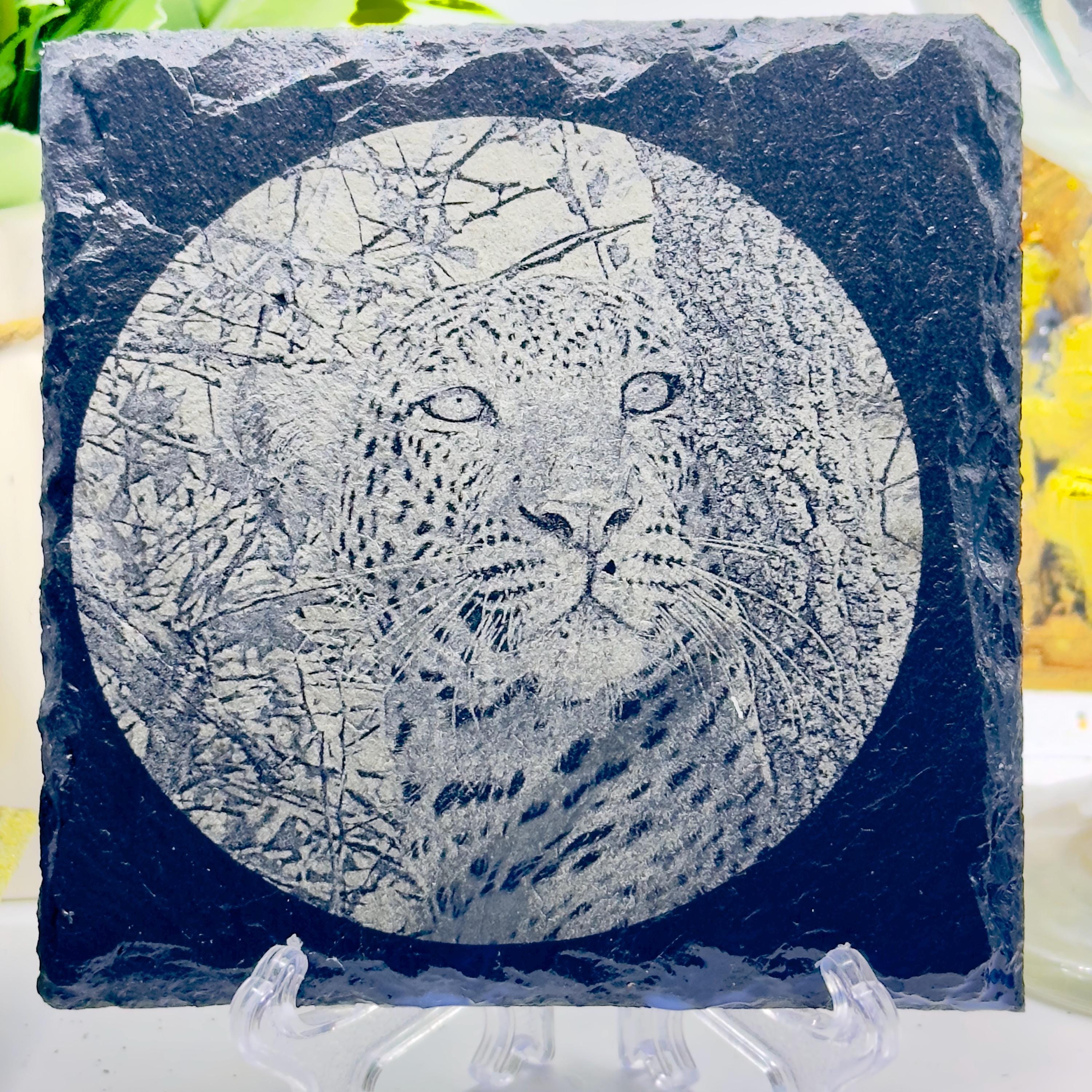 Leopard Slate Coaster | Wildlife Animal Coaster | Leopard in River Design | Handmade Natural Stone Gift