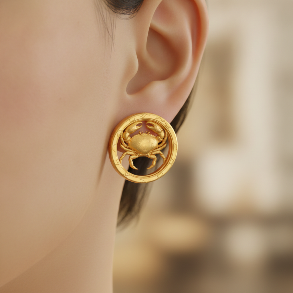 Cancer Zodiac Crab Stud Earrings, 18mm Astrology Earrings, Zodiac Constellation Studs, 9K Gold, Sterling Silver or Yellow Brass, Cancer Gift