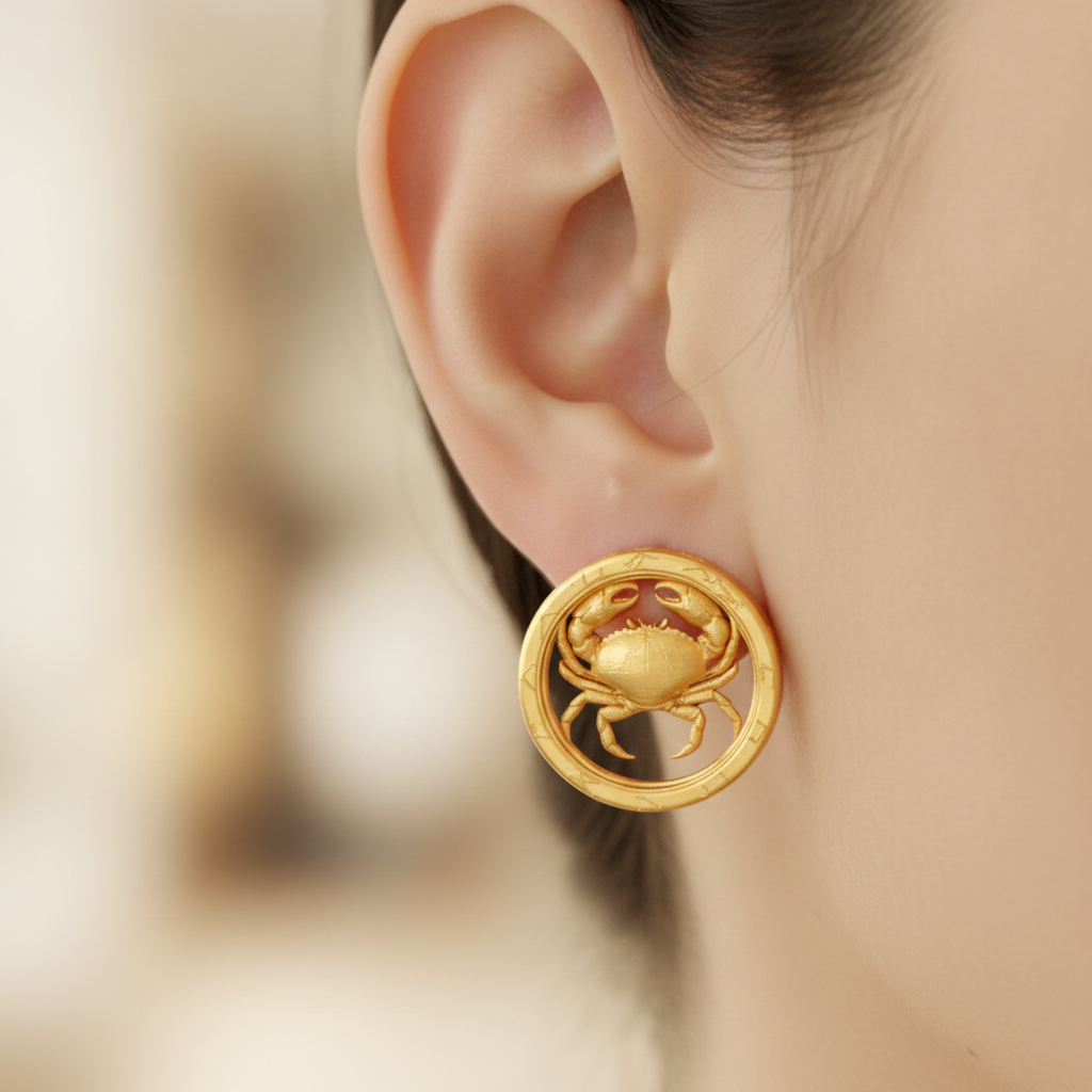 Cancer Zodiac Crab Stud Earrings, 18mm Astrology Earrings, Zodiac Constellation Studs, 9K Gold, Sterling Silver or Yellow Brass, Cancer Gift