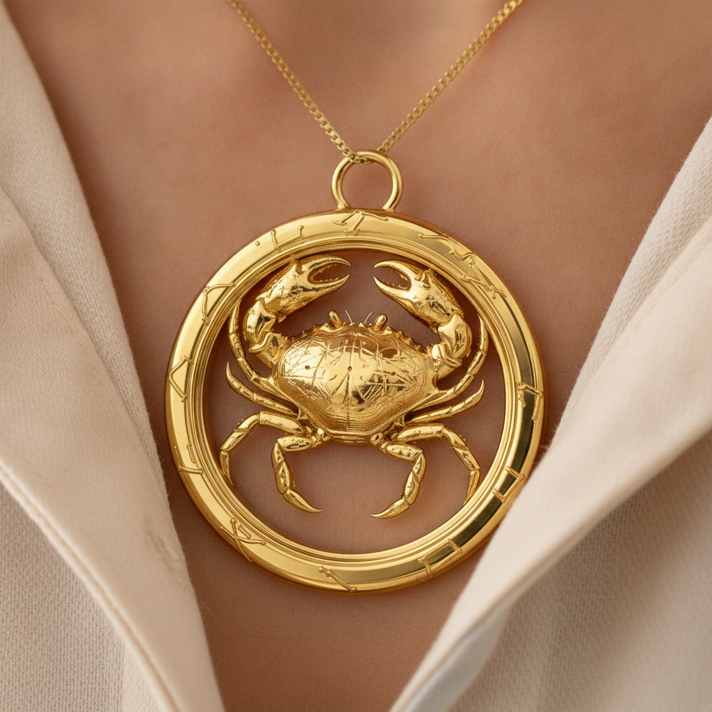 Cancer Zodiac Crab Pendant Necklace, 25mm Astrology Necklace, Cancer Constellation Jewellery, 9K Gold, Sterling Silver or Yellow Brass, Zodiac Gift