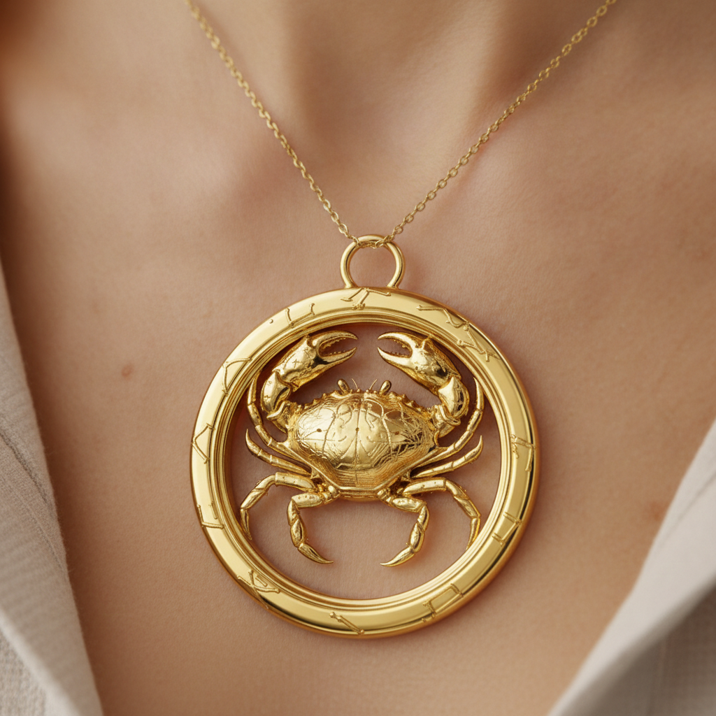 Cancer Zodiac Crab Pendant Necklace, 25mm Astrology Necklace, Cancer Constellation Jewellery, 9K Gold, Sterling Silver or Yellow Brass, Zodiac Gift