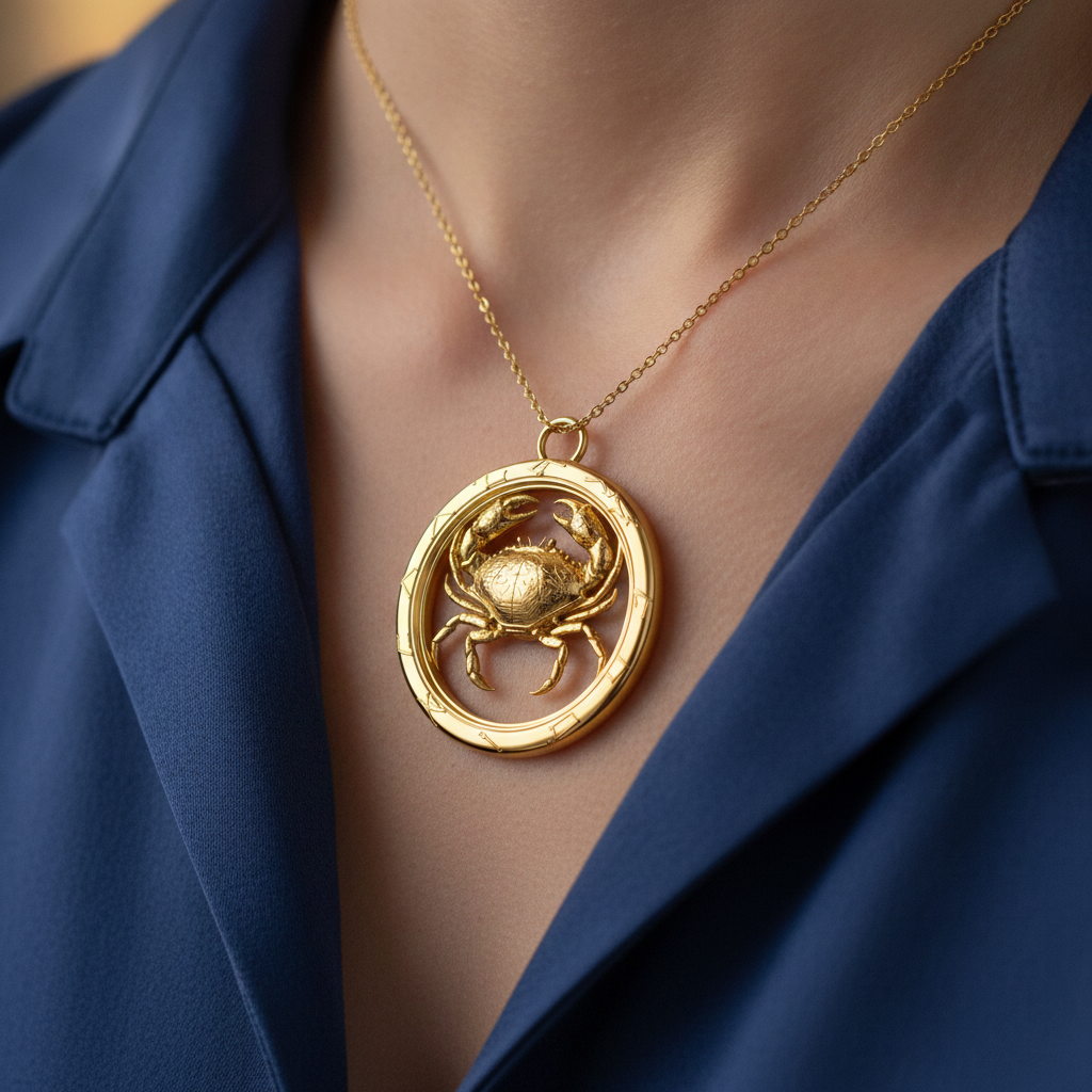 Cancer Zodiac Crab Pendant Necklace, 25mm Astrology Necklace, Cancer Constellation Jewellery, 9K Gold, Sterling Silver or Yellow Brass, Zodiac Gift