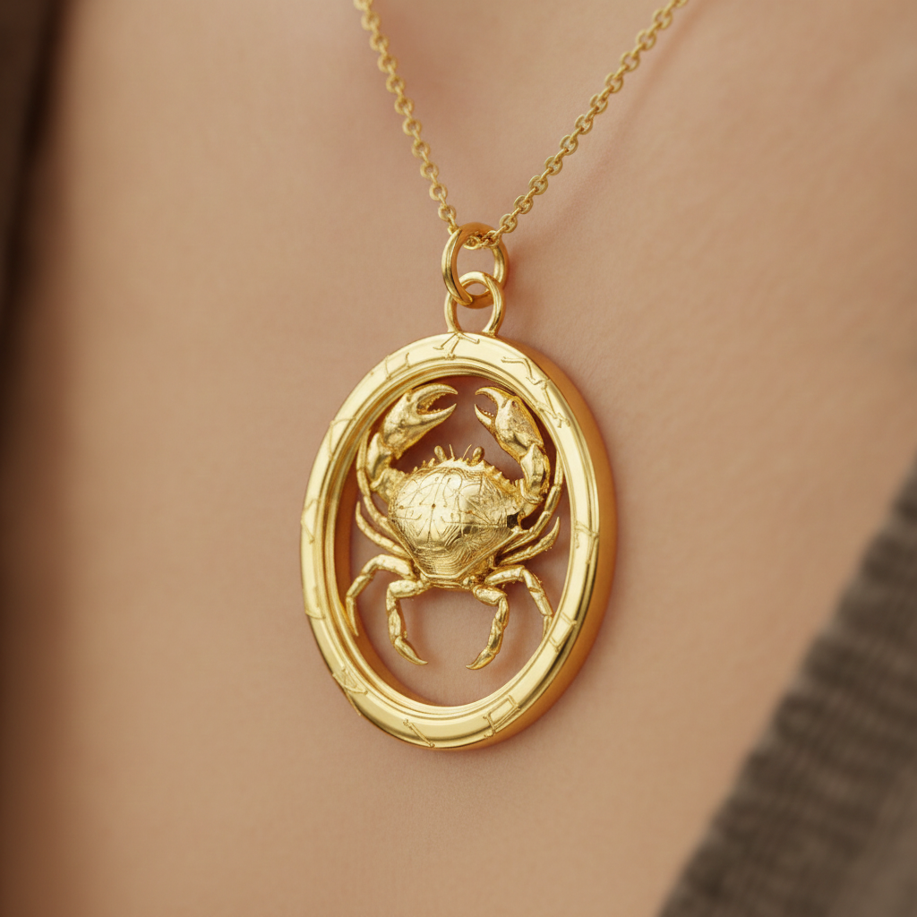 Cancer Zodiac Crab Pendant Necklace, 30mm Astrology Necklace, Cancer Constellation Jewellery, 9K Gold, Sterling Silver or Yellow Brass, Zodiac Gift