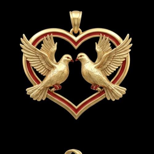 Two Doves Pendant – 14ct Gold Love Heart Necklace