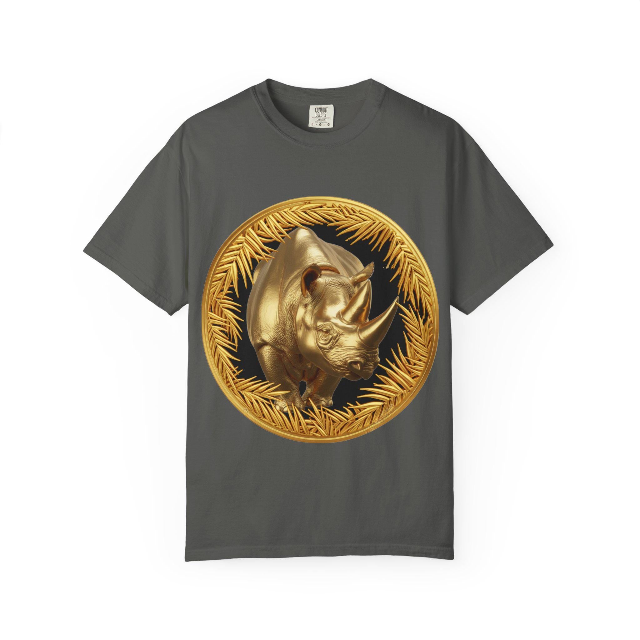 Majestic Rhino Gold T-Shirt Unique Wildlife Design with Bold Luxury Gold Print