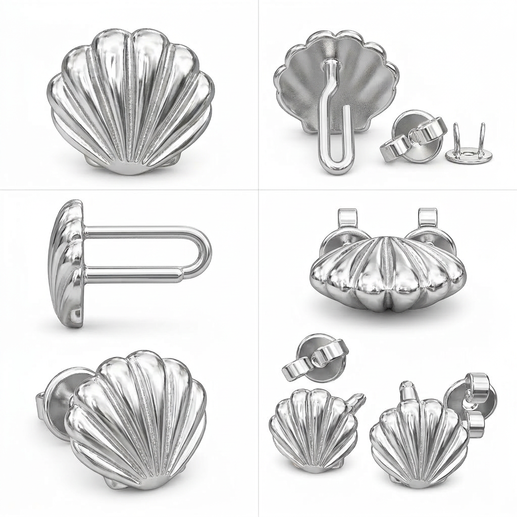 Sea Shell Stud Earrings Polished Silver 10mm | Ocean Inspired Silver Shell Earrings | Minimal Coastal Jewellery | Small Stud Earrings Gift for Her