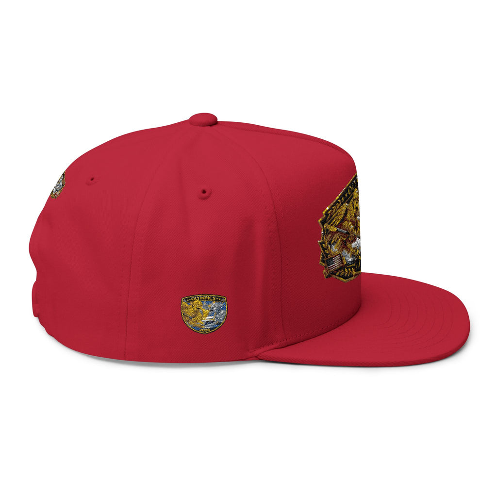 Embroidered 2020 Olympics Flat Bill Cap — Gold Laurel Athlete Patch