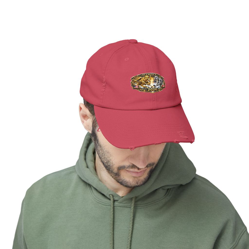Distressed Baseball Cap — 2026 Olympic Crest Vintage Patch