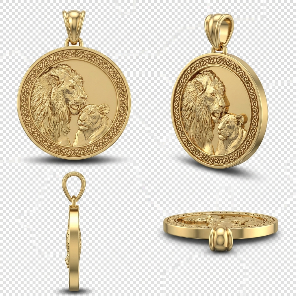 Lion and Lioness Pendant Necklace in Gold or Sterling Silver – Regal Wildlife Jewelry Symbolizing Strength, Love & Family