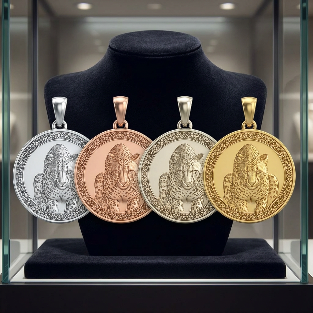 Cheetah Pendant Necklace – Gold & Sterling Silver, Predator in Attack Pose, Bold Wildlife Jewelry with Prominent Eyes