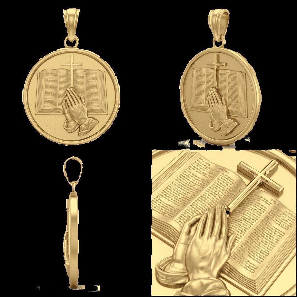 Praying Hands Bible Pendant Necklace with Cross – Christian Faith Jewelry