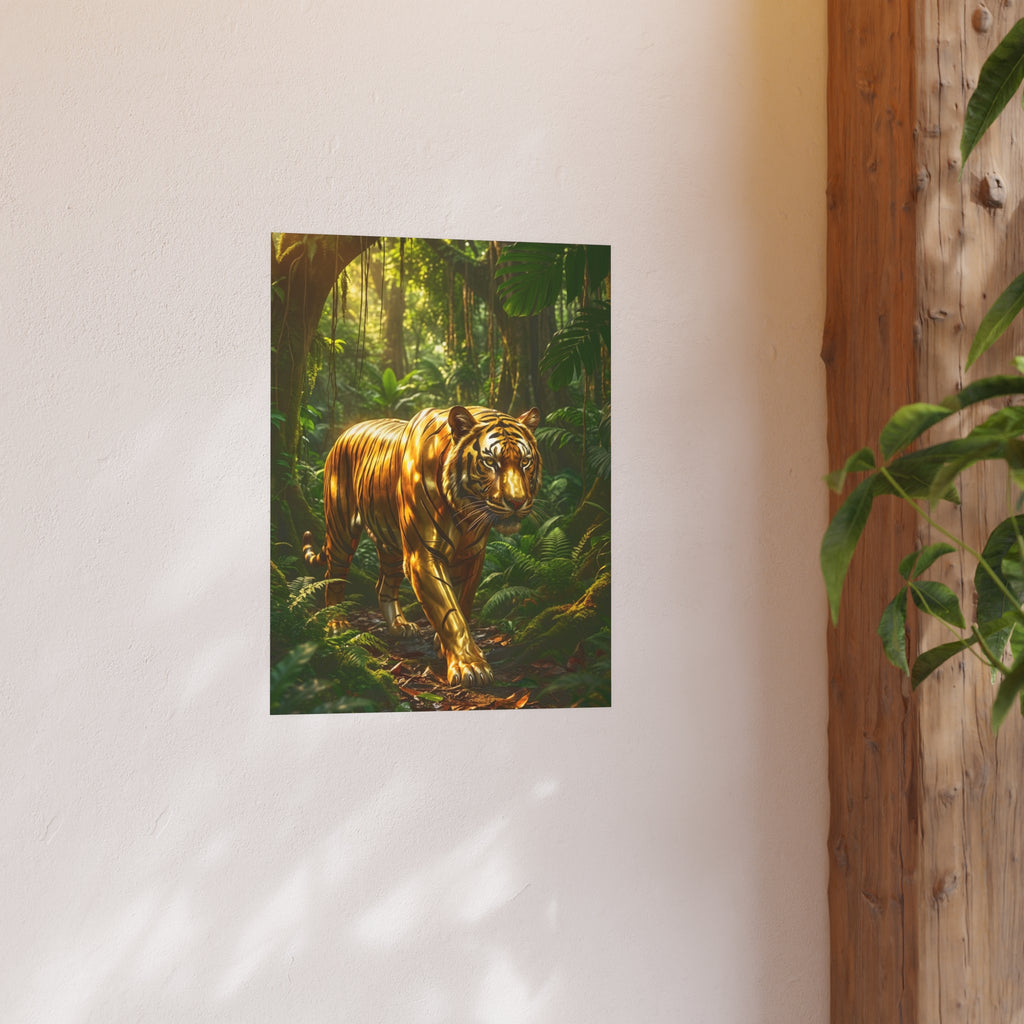 Golden Jungle Tiger Wall Art – Polished Gold Tiger Poster Luxury Wildlife Decor