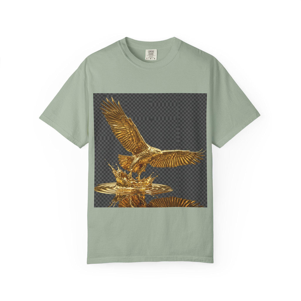 Bald Eagle with Splash  3D Gold Print Wildlife T-Shirt, Majestic American Predator Design