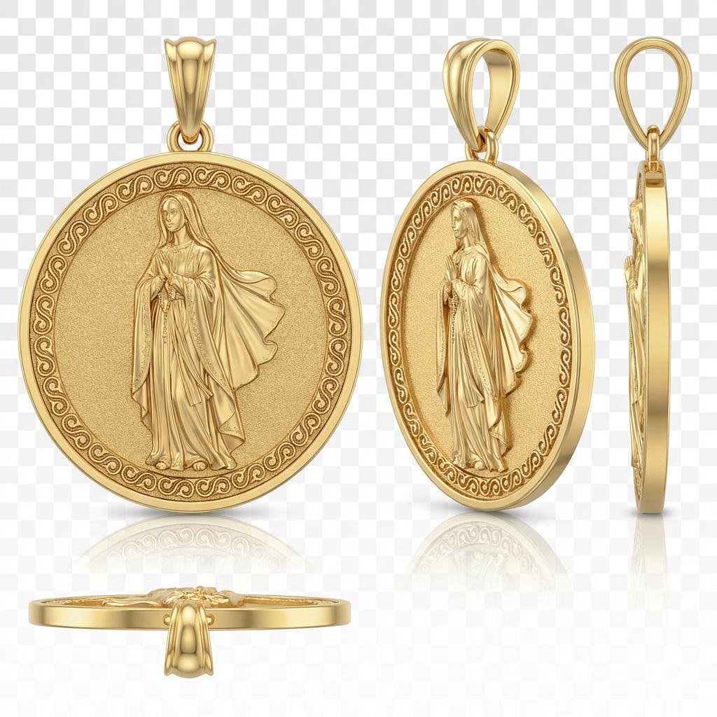 Mary with Rosary Pendant Necklace – Virgin Mary Catholic Jewelry Gift – Religious Christian Devotional Jewelry