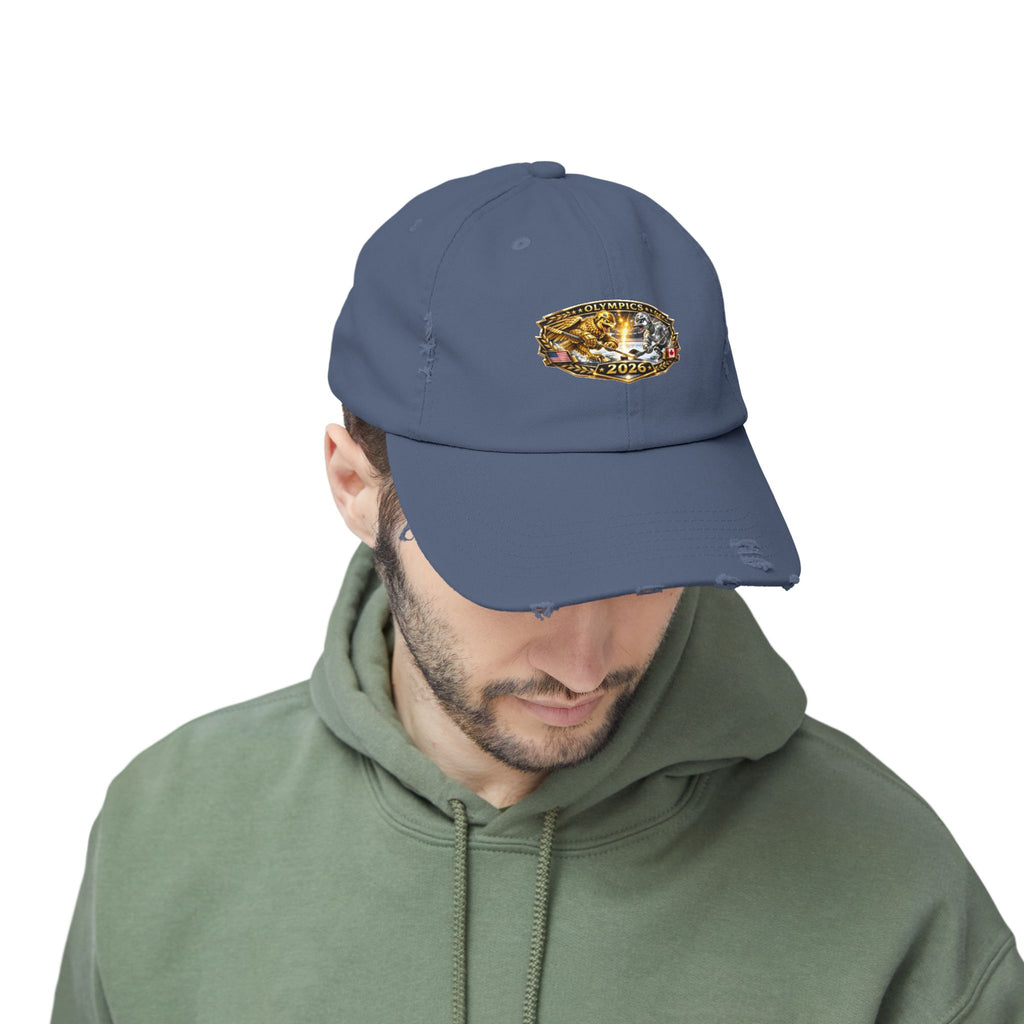 Distressed Baseball Cap — 2026 Olympic Crest Vintage Patch