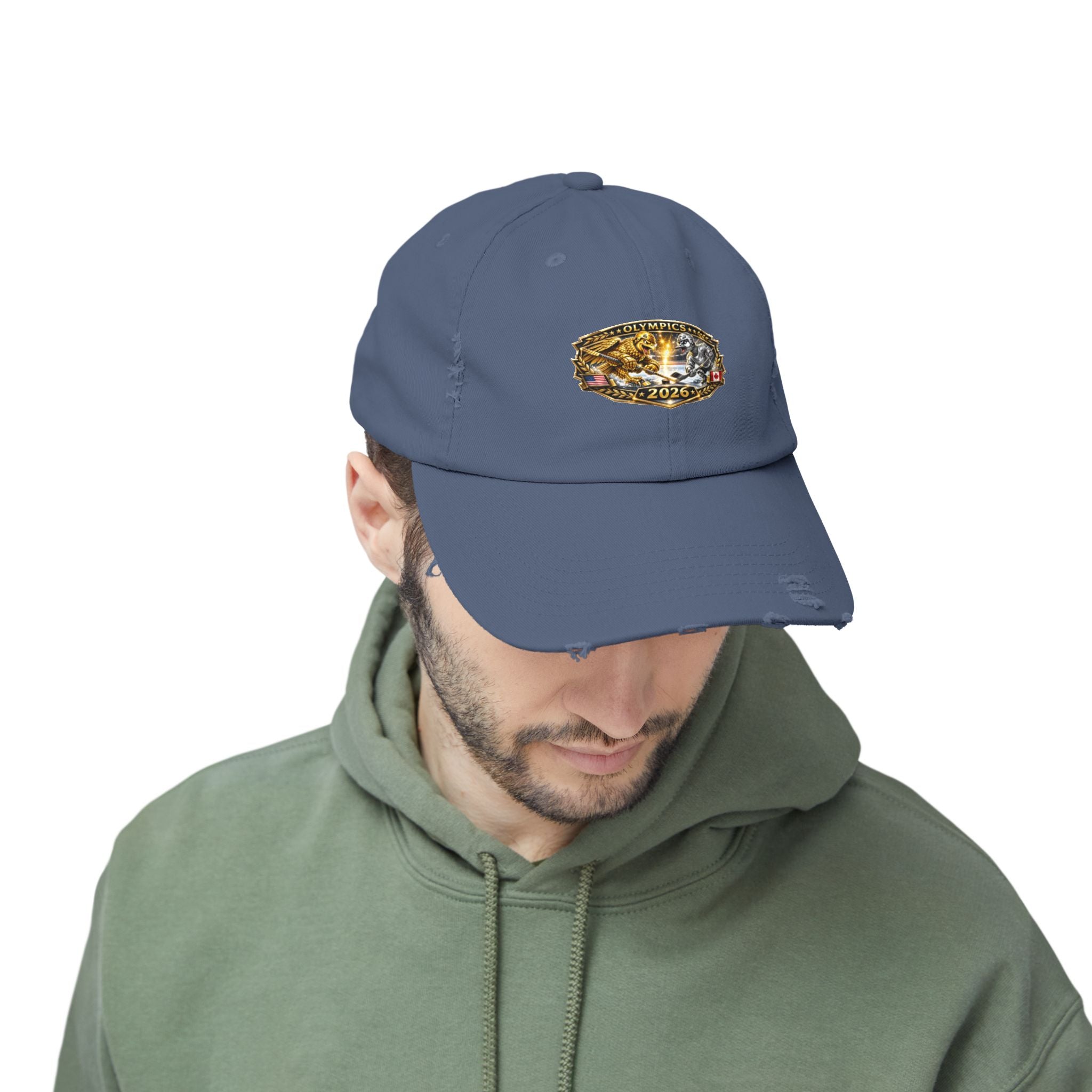 Distressed Baseball Cap — 2026 Olympic Crest Vintage Patch