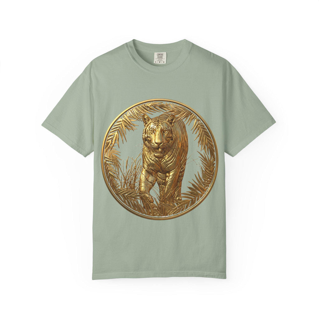 Prowling Tiger 3D Gold T-Shirt Fierce Wildlife Design, Majestic Predator in Luxury Gold Print