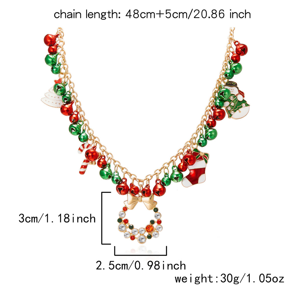 Christmas Charm Necklace - Santa Claus Wreath Bell Tree Rhinestone Pendant
