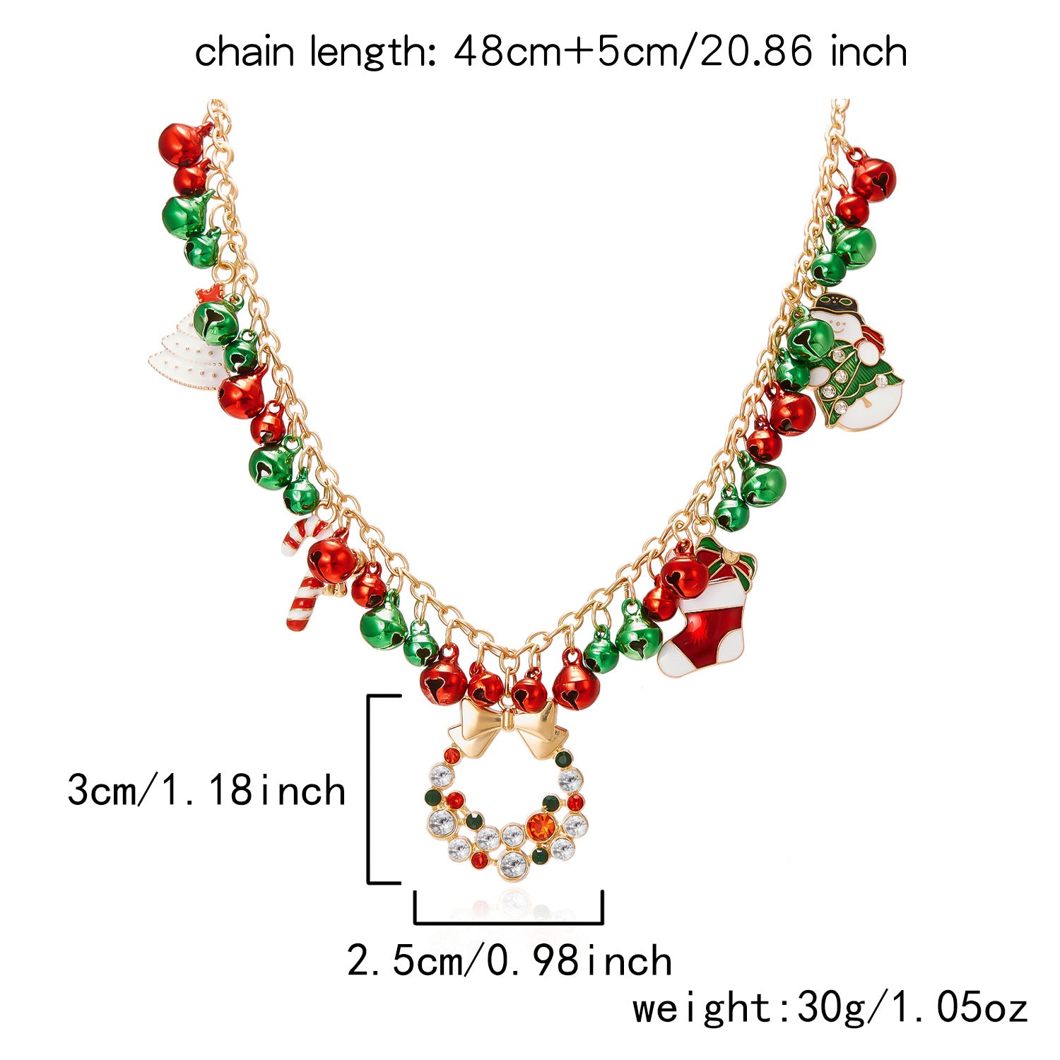 Christmas Charm Necklace - Santa Claus Wreath Bell Tree Rhinestone Pendant