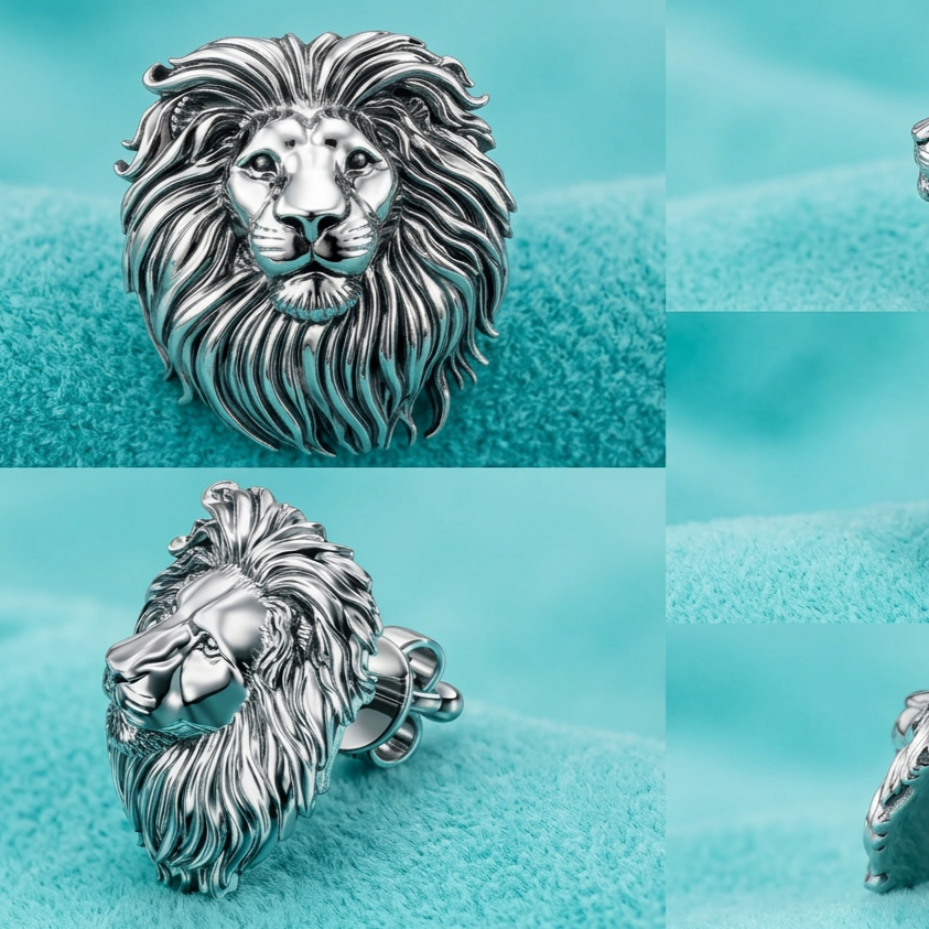 Lion Head Stud Earrings 15mm Polished Silver / Polished Brass Statement Animal Jewelry Unisex Handmade Stud Earrings