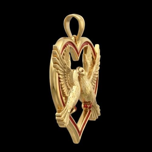 Two Doves Pendant – 14ct Gold Love Heart Necklace