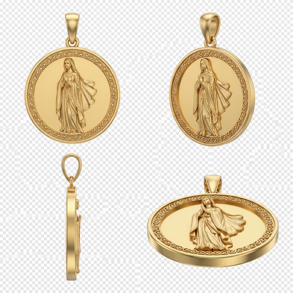 Mary with Rosary Pendant Necklace – Virgin Mary Catholic Jewelry Gift – Religious Christian Devotional Jewelry