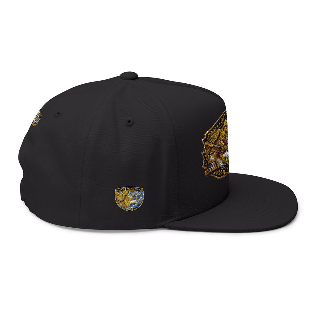 Embroidered 2020 Olympics Flat Bill Cap — Gold Laurel Athlete Patch