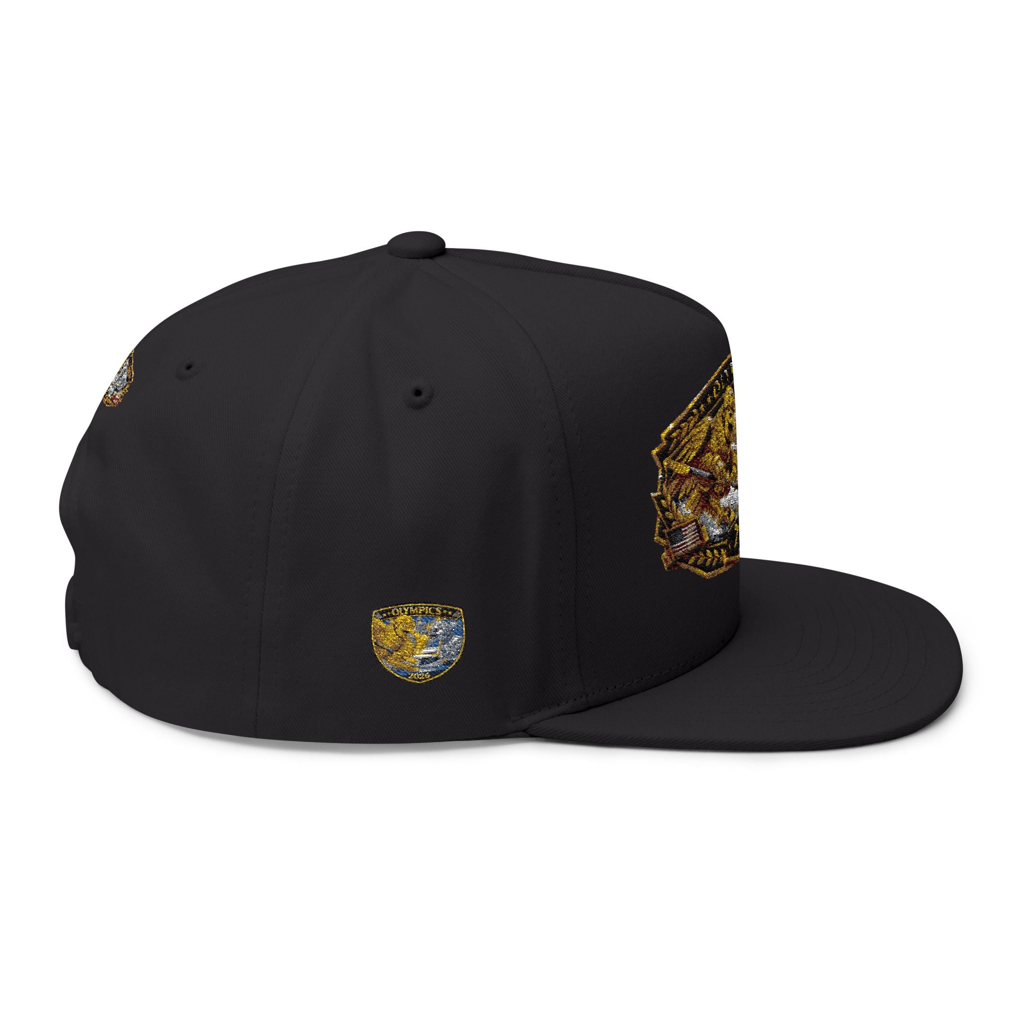 Embroidered 2020 Olympics Flat Bill Cap — Gold Laurel Athlete Patch