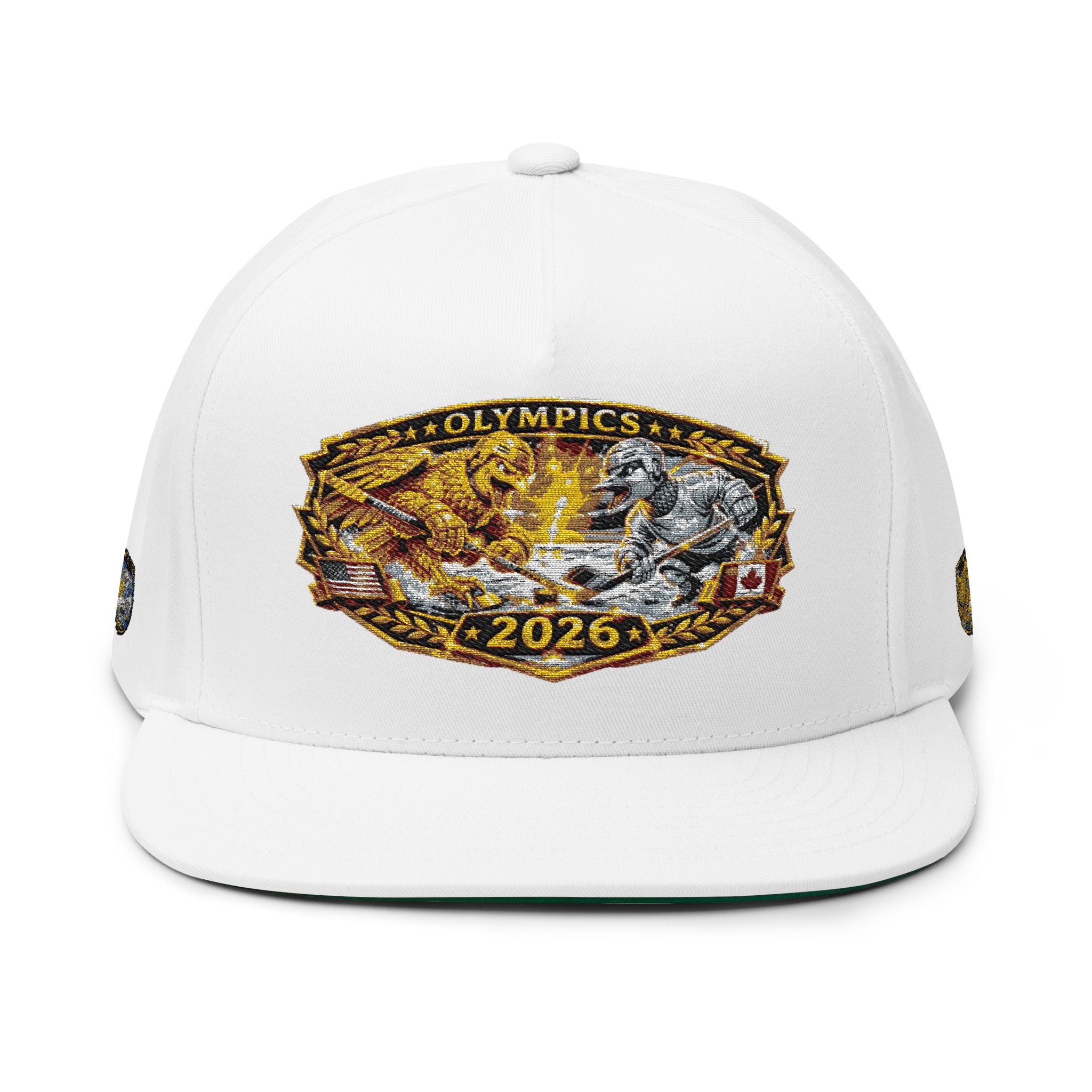 Embroidered 2020 Olympics Flat Bill Cap — Gold Laurel Athlete Patch