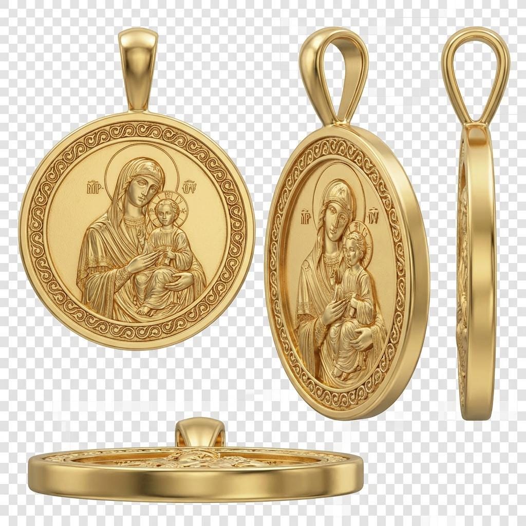 Mary with Baby Jesus Pendant Necklace – Ancient Religious Scene Jewelry – Catholic Christian Devotional Gift