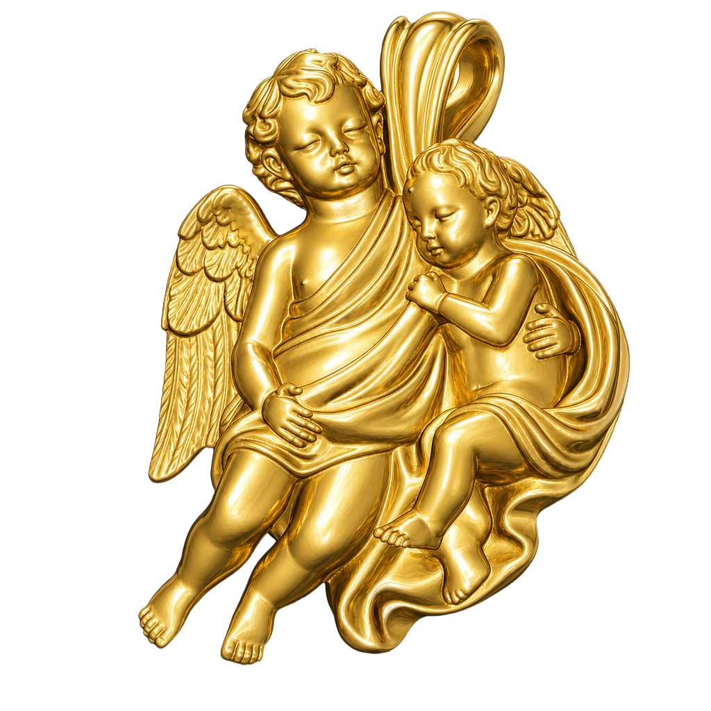 Golden Cherub Duo Pendant Necklace | Guardian Angel Jewelry | 9K Gold, Sterling Silver & Yellow Brass | Handmade Religious Gift