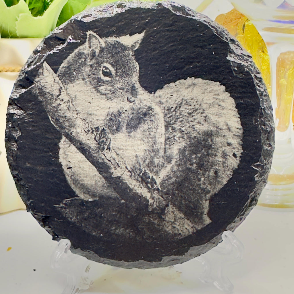 Red Squirrel Slate Coaster | UK Wildlife Art | Engraved Squirrel Coaster | Woodland Animal Gift | Natural Slate