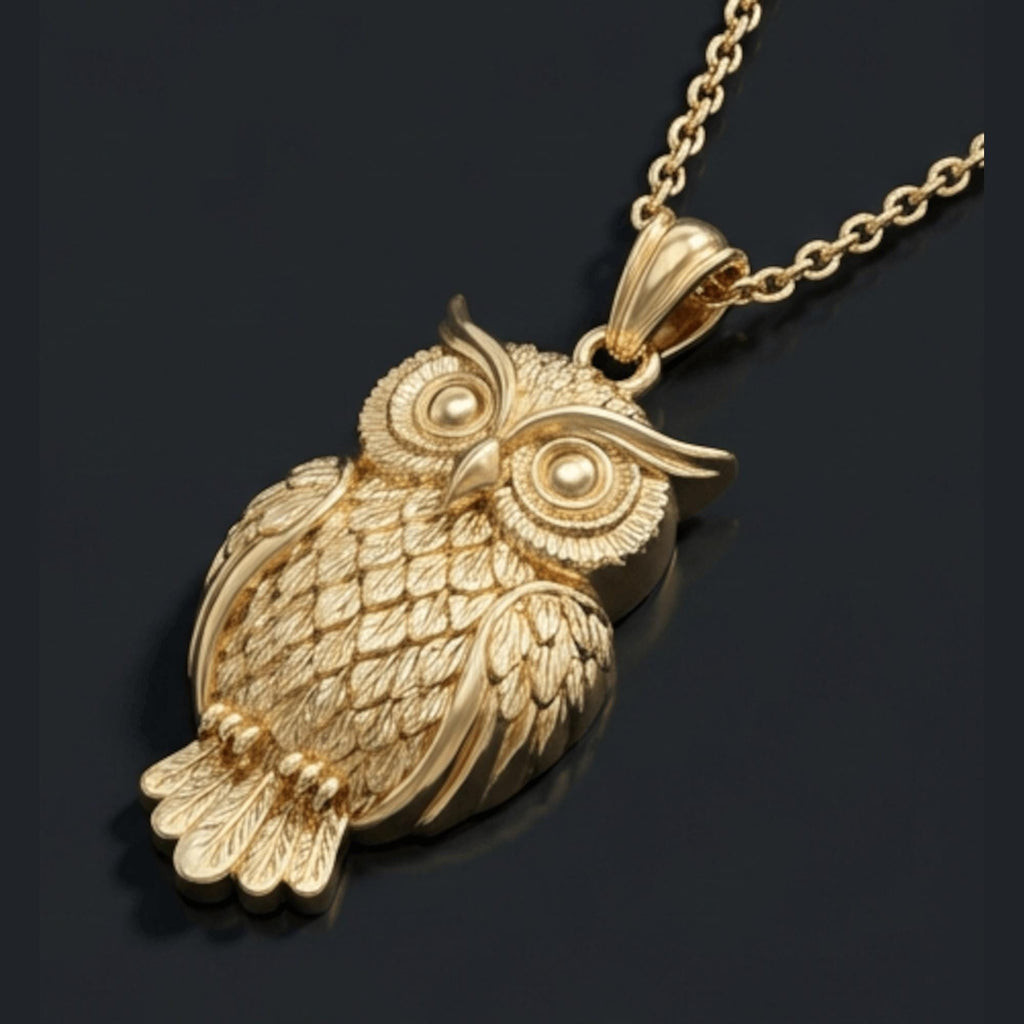 3D Owl Pendant - Gold Finish, Sterling Silver Statement Jewelry