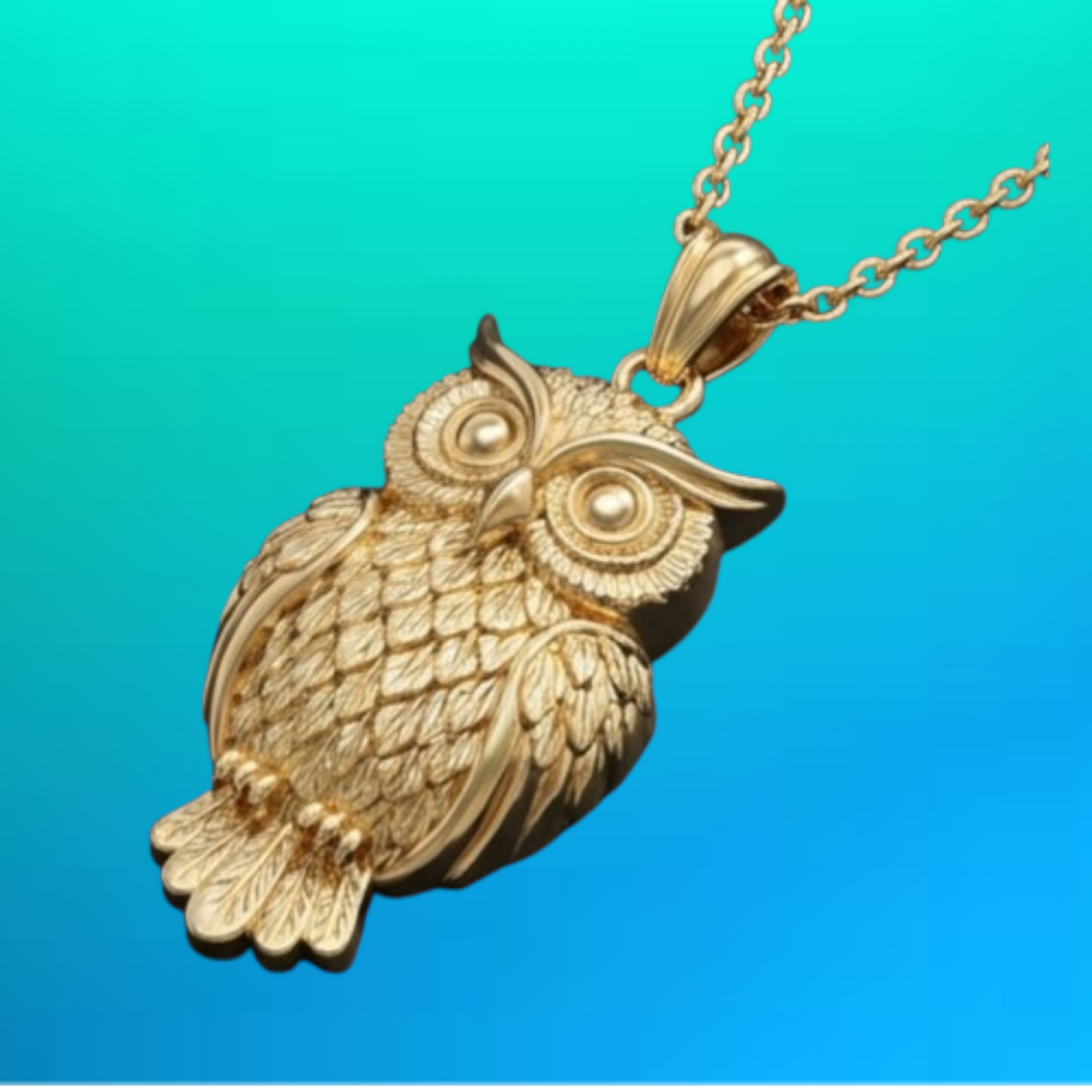 Exotic Owl Pendant with Prominent Eyes – Solid 14K or 18K Gold – Luxury Statement Jewelry