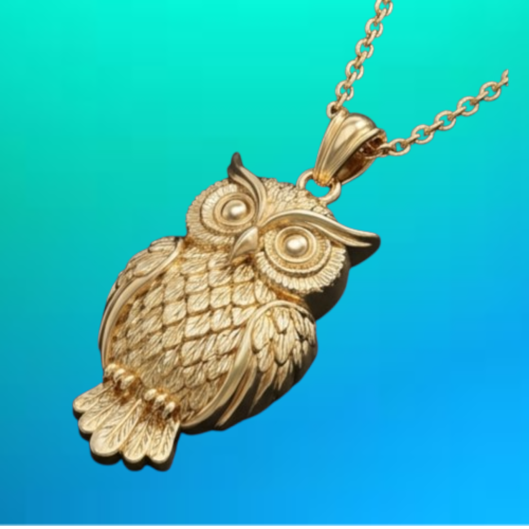 Exotic Owl Pendant with Prominent Eyes – Solid 14K or 18K Gold – Luxury Statement Jewelry