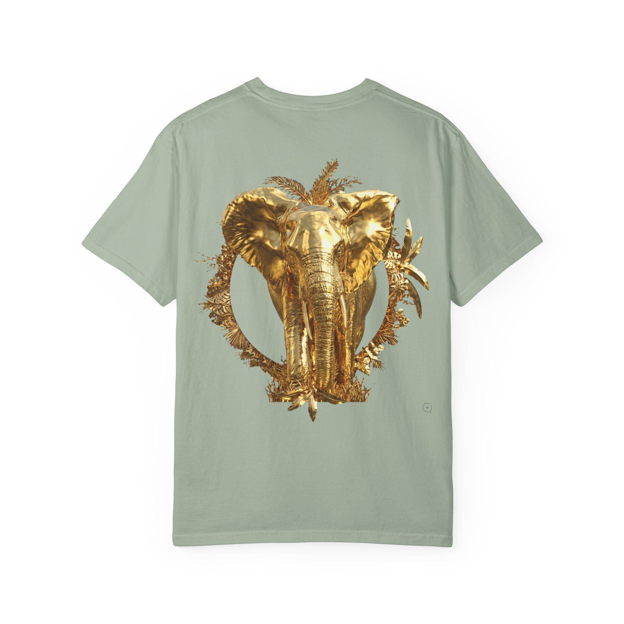 Golden Elephant in Savannah T-Shirt  3D Effect Wildlife Art, Majestic African Sunset Design