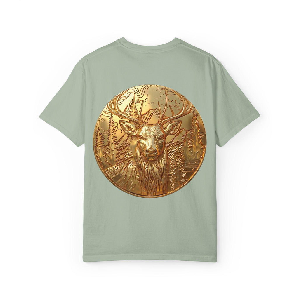 Deer Portrait with Pine Tree Background pendant in embossed gold finish by MokshaGoldSculptures.