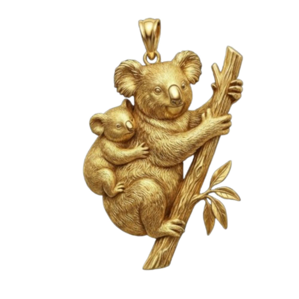 Mother & Baby Koala Pendant – 3D Sterling Silver Necklace