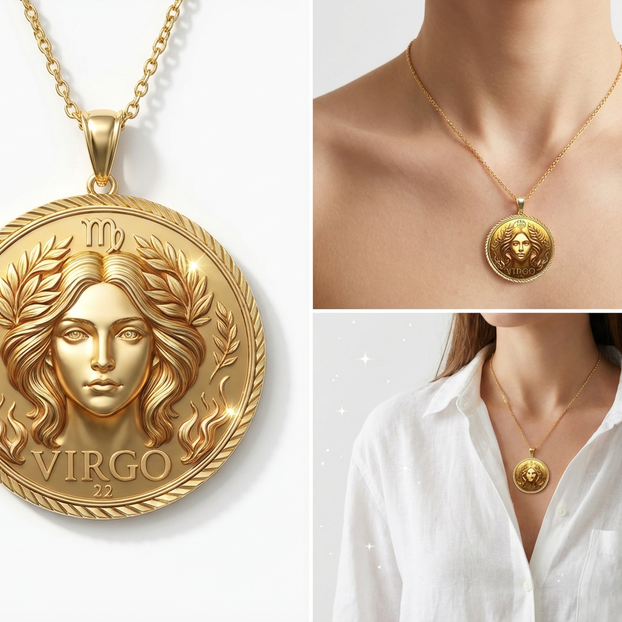 BRASS Virgo Zodiac Pendant Necklace – Astrology Star Sign Jewelry – Minimal Celestial Charm