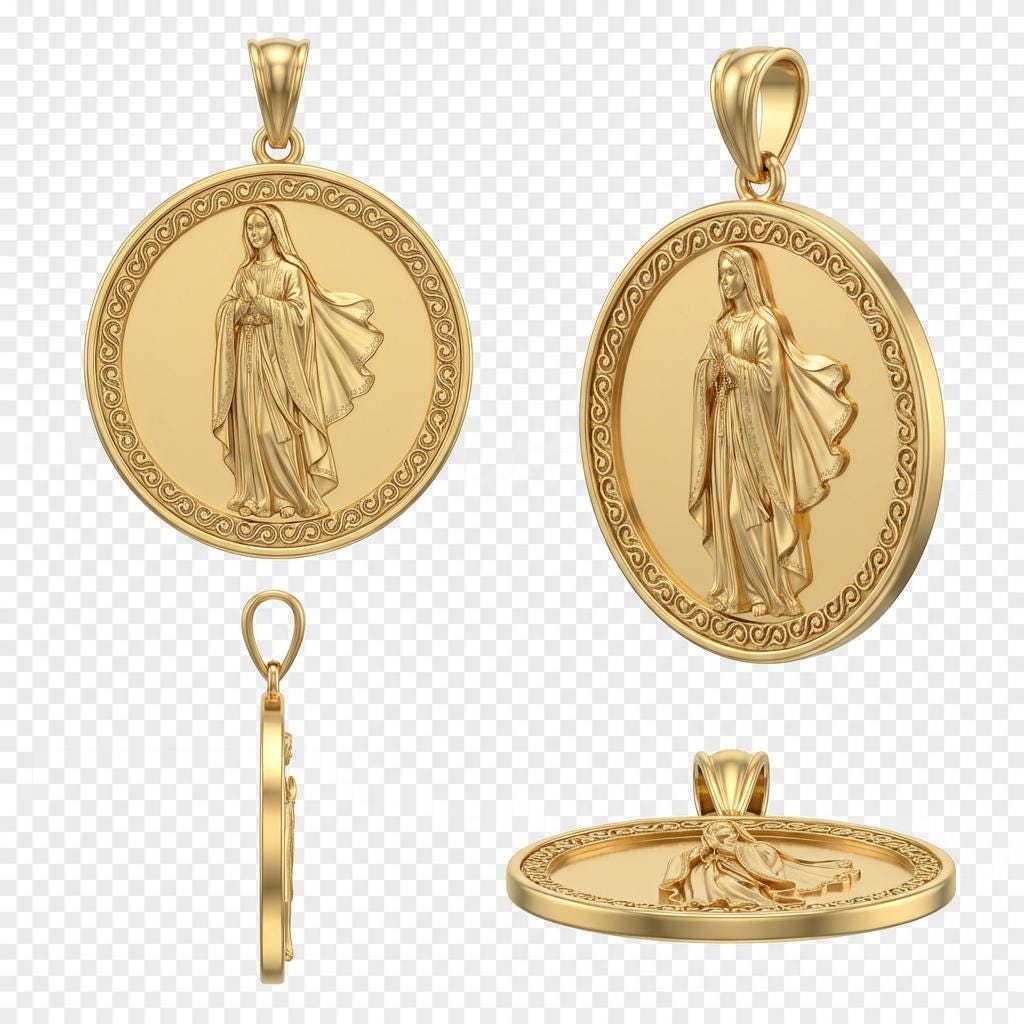 Mary with Rosary Pendant Necklace – Virgin Mary Catholic Jewelry Gift – Religious Christian Devotional Jewelry