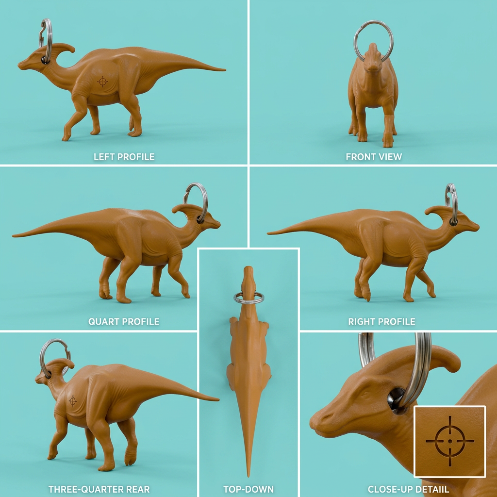 Parasaurolophus Keyring Tag 3D Print – Dinosaur Keychain Charm (40mm) – PLA, Nylon, TPU – Dino Gift Accessory (Ring Not Included)