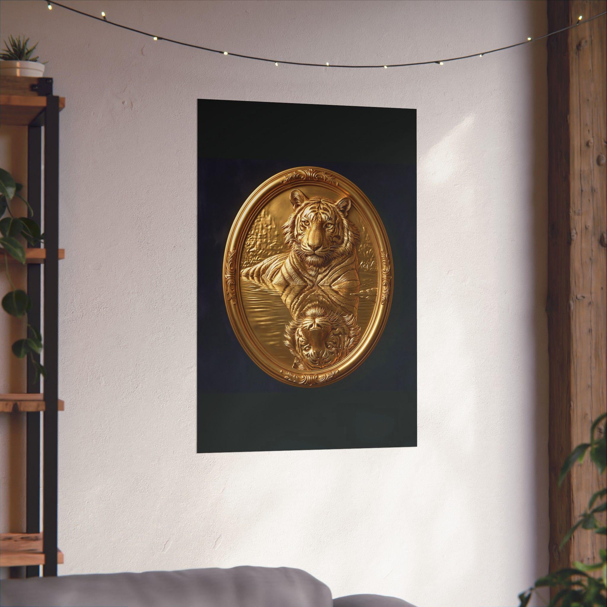 Gold Tiger Reflection Wall Art, Luxury Wildlife Print