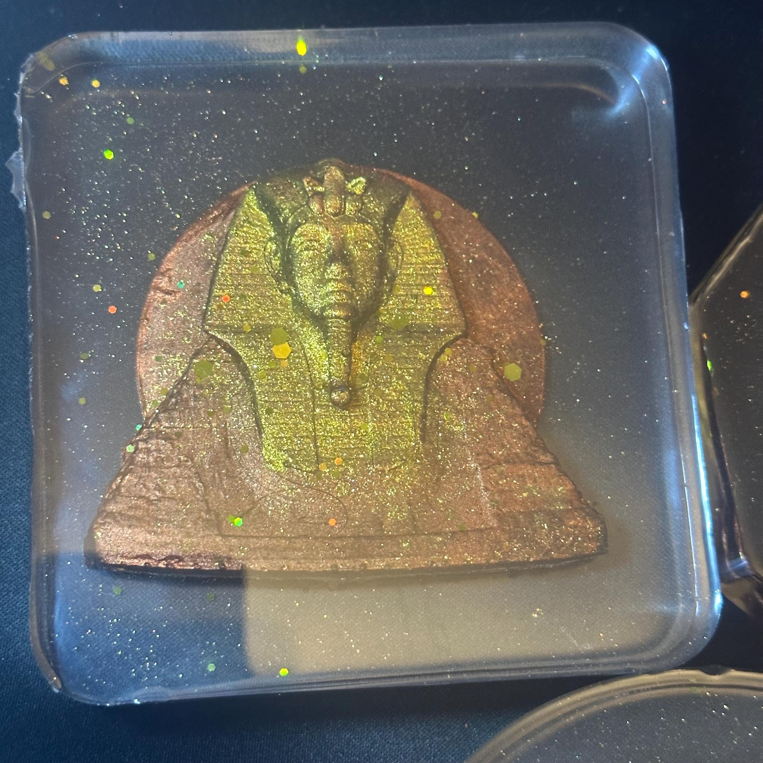 Tutankhamun Coasters | Gold Resin, Glow in the Dark | Handmade Egyptian Decor